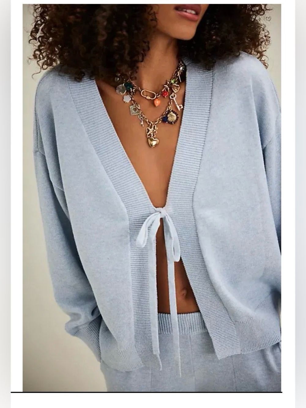 Free peoples Light Blue Tie-Front V-Neck Sweater and pants size S